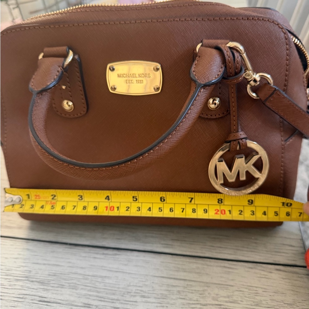 Michael Kors Brown/Tan Leather Purse with MK Charm - Picture 4 of 6